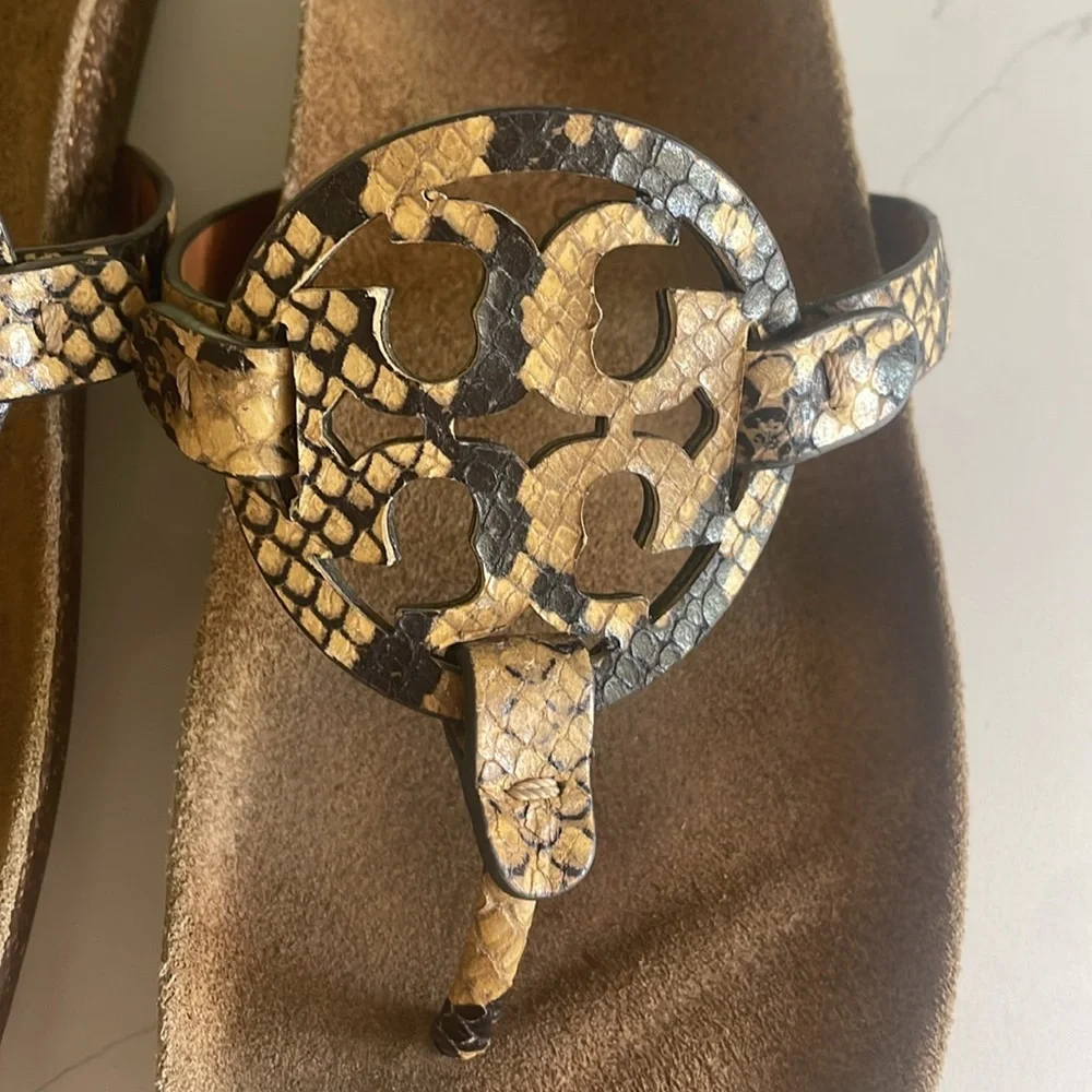 Tory Burch Brown Snake-Print Miller Thong Sandals